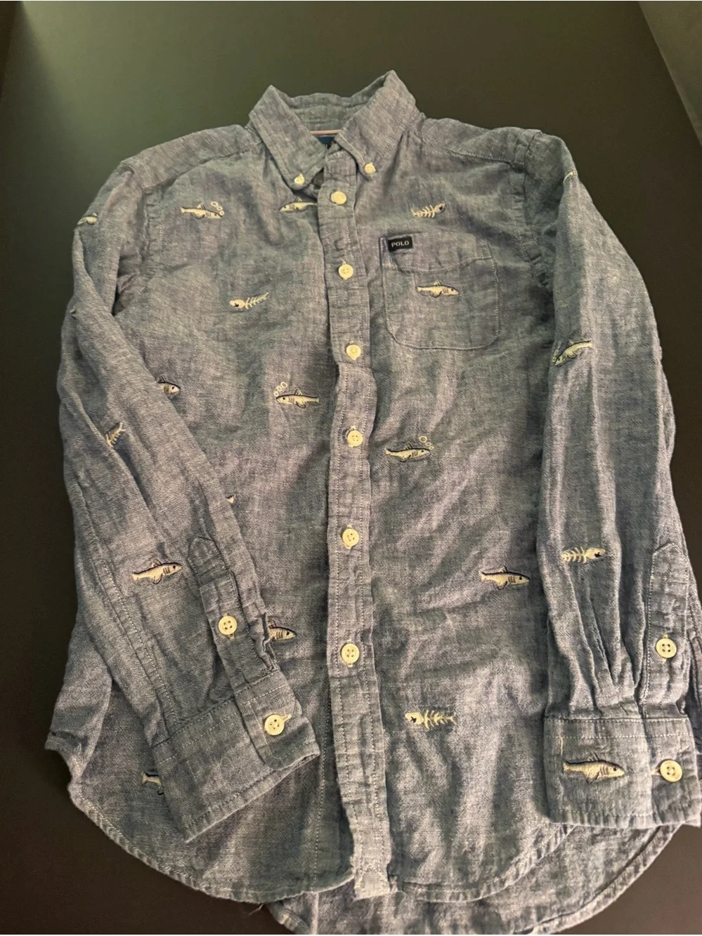 Ralph Lauren PoloBlue Chambray Button-Down Shirt with Fish Embroidery Boys 10-12